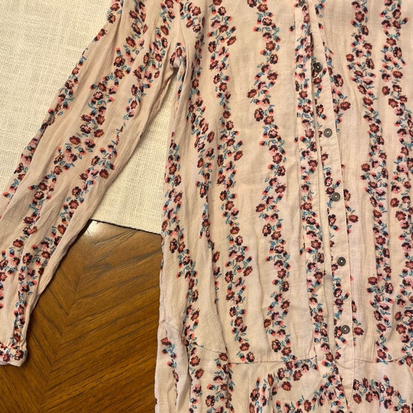 FREE PEOPLE PINK FLORAL LONG SLEEVE 
BUTTON DOWN SHIRT DRESS XS - Picture 3 of 5